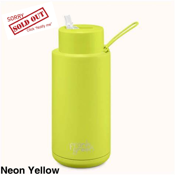 Frank Green 34Oz (1L) Stainless Steel Ceramic Reusable Straw Bottle Neon Yellow