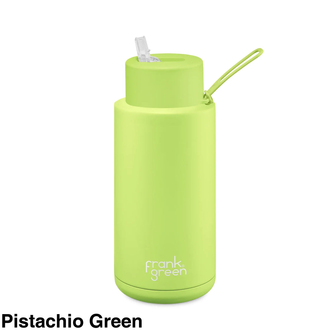 Frank Green 34Oz (1L) Stainless Steel Ceramic Reusable Straw Bottle Pistachio (Limited Edition)