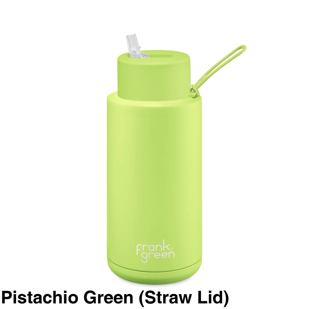 Frank Green 34Oz (1L) Stainless Steel Ceramic Reusable Straw Bottle Pistachio (Limited Edition)