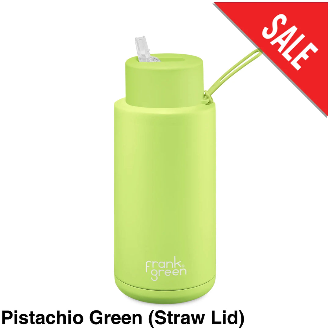 Frank Green 34Oz (1L) Stainless Steel Ceramic Reusable Straw Bottle Pistachio (Limited Edition)