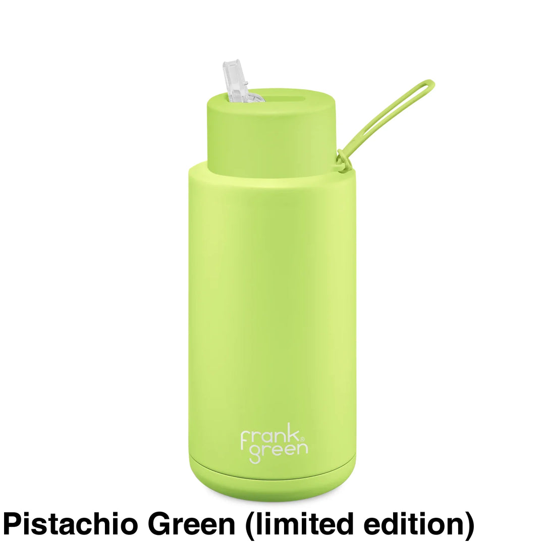 Frank Green 34Oz (1L) Stainless Steel Ceramic Reusable Straw Bottle Pistachio (Limited Edition)