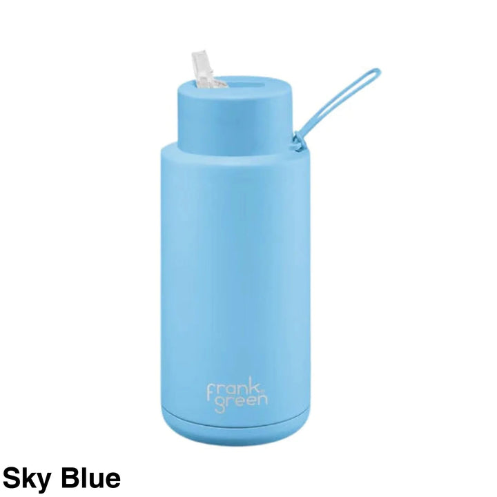 Frank Green 34Oz (1L) Stainless Steel Ceramic Reusable Straw Bottle Sky Blue