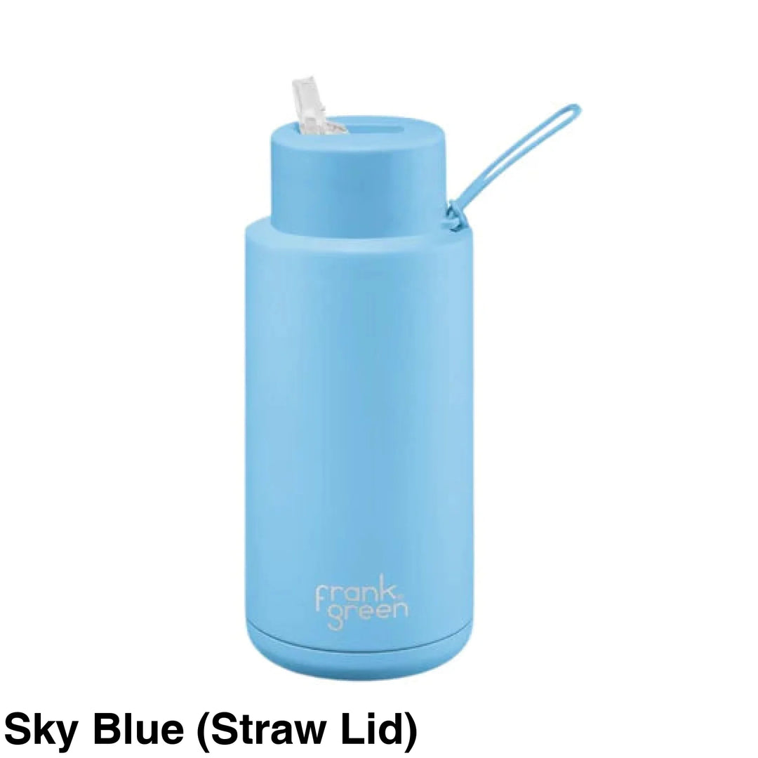 Frank Green 34Oz (1L) Stainless Steel Ceramic Reusable Straw Bottle Sky Blue