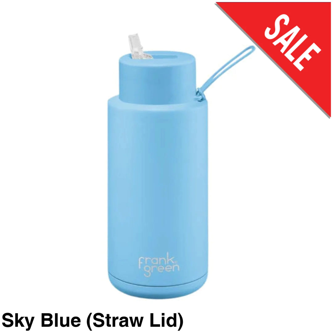 Frank Green 34Oz (1L) Stainless Steel Ceramic Reusable Straw Bottle Sky Blue