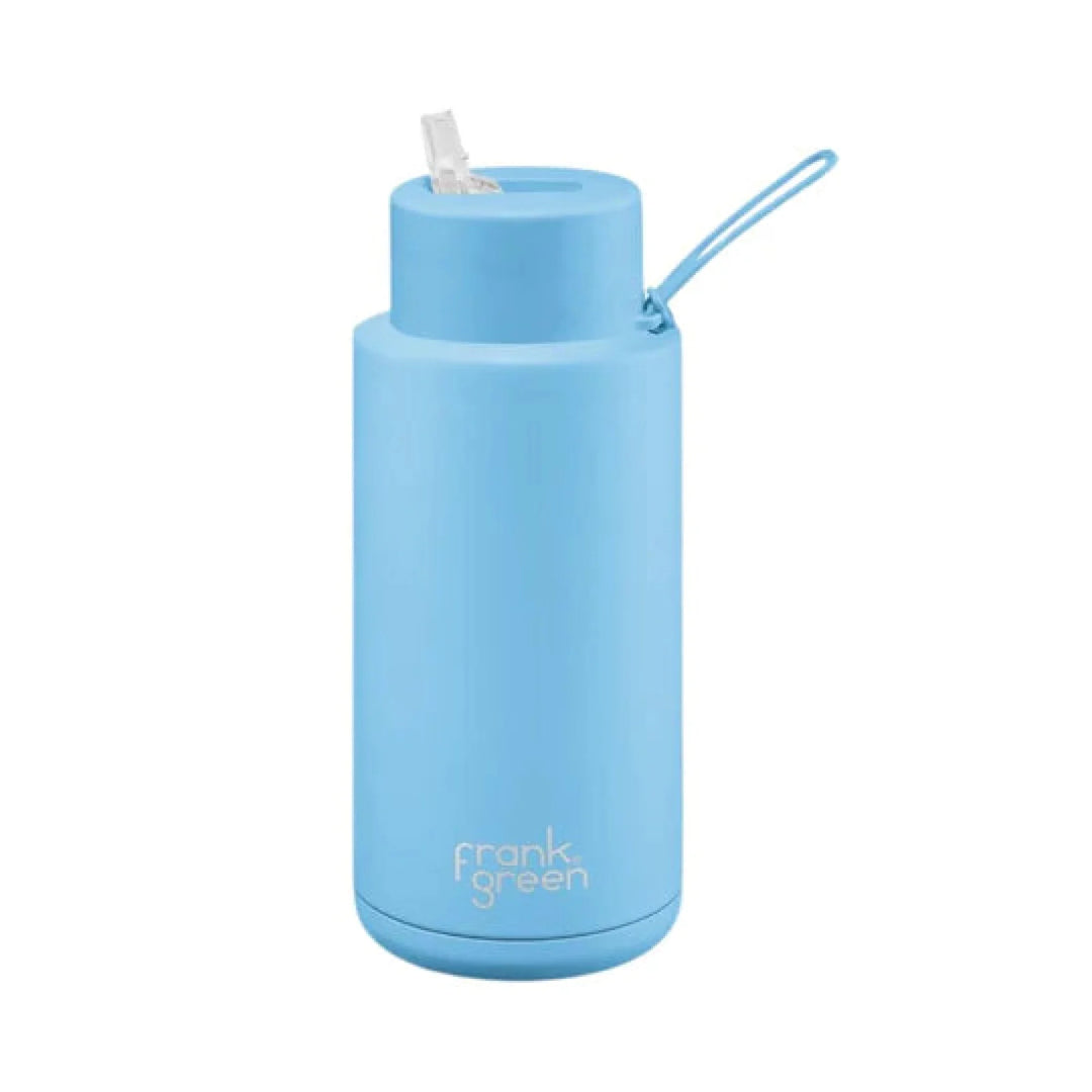 Frank Green 34Oz (1L) Stainless Steel Ceramic Reusable Straw Bottle Sky Blue