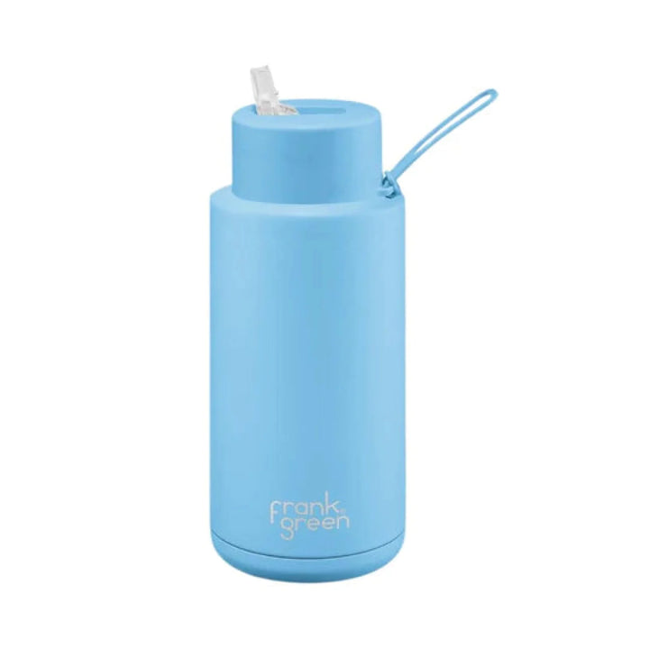 Frank Green 34Oz (1L) Stainless Steel Ceramic Reusable Straw Bottle Sky Blue