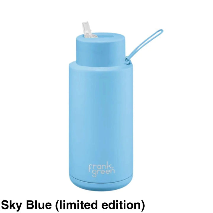 Frank Green 34Oz (1L) Stainless Steel Ceramic Reusable Straw Bottle Sky Blue