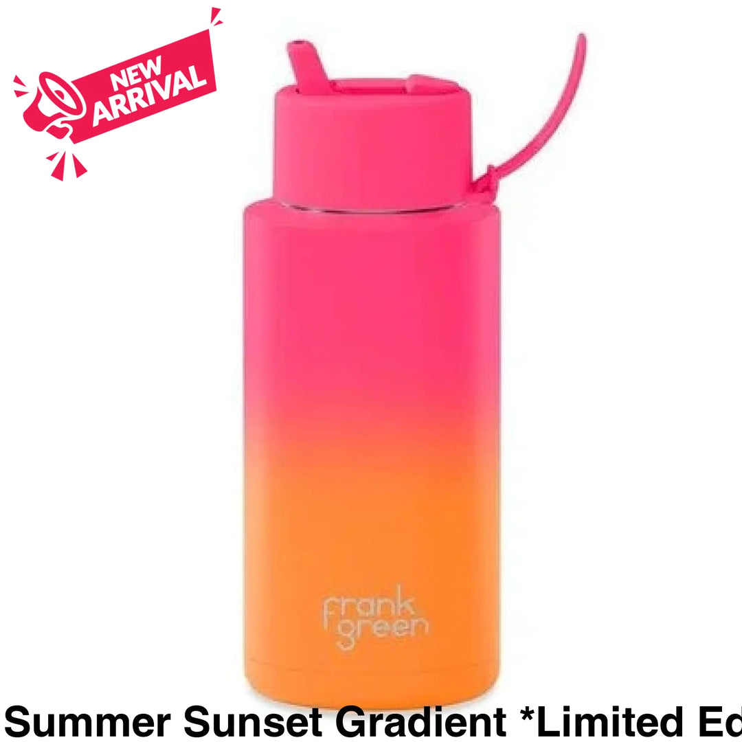 Frank Green 34Oz (1L) Stainless Steel Ceramic Reusable Straw Bottle Summer Sunset Gradient *Limited