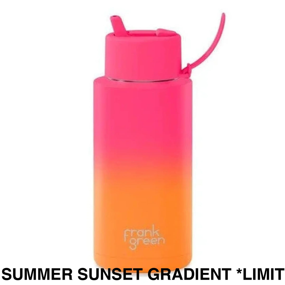 Frank Green 34Oz (1L) Stainless Steel Ceramic Reusable Straw Bottle Summer Sunset Gradient *Limited