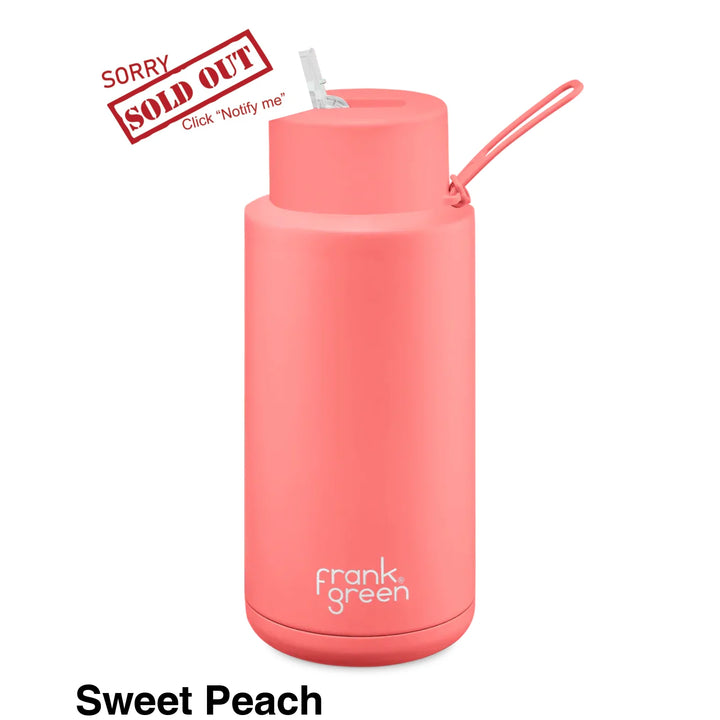 Frank Green 34Oz (1L) Stainless Steel Ceramic Reusable Straw Bottle Sweet Peach