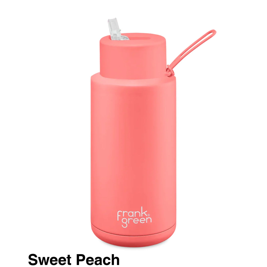 Frank Green 34Oz (1L) Stainless Steel Ceramic Reusable Straw Bottle Sweet Peach