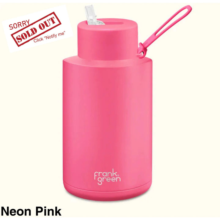 Frank Green 68Oz (2L) Stainless Steel Ceramic Reusable Straw Bottle Neon Pink