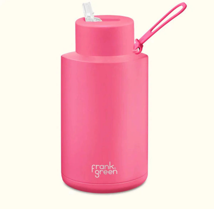Frank Green 68Oz (2L) Stainless Steel Ceramic Reusable Straw Bottle Neon Pink