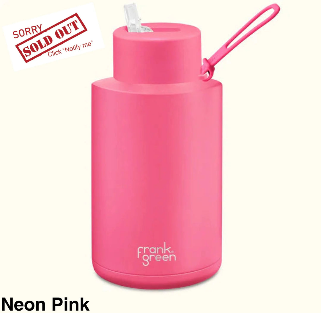 Frank Green 68Oz (2L) Stainless Steel Ceramic Reusable Straw Bottle Neon Pink
