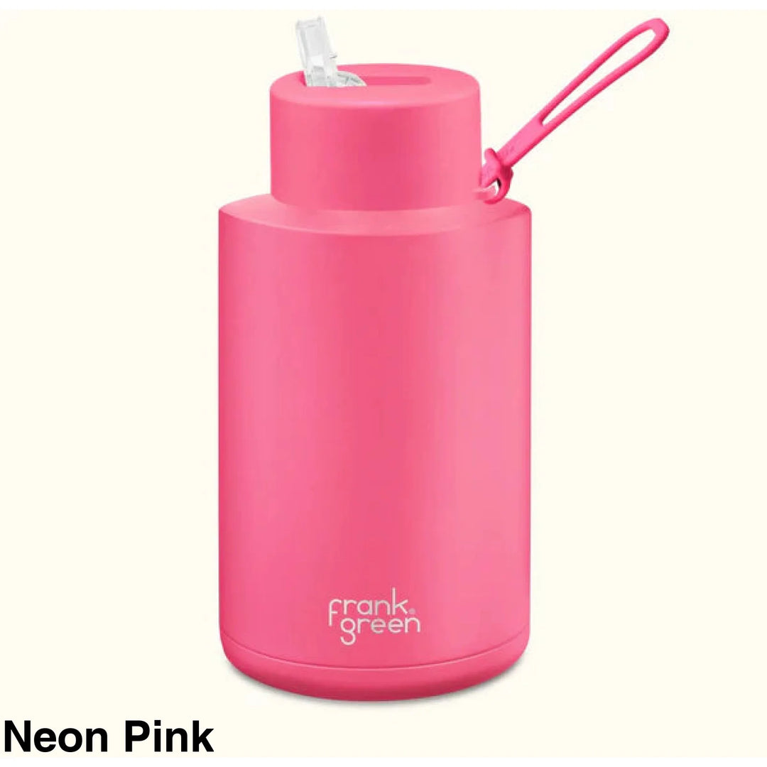 Frank Green 68Oz (2L) Stainless Steel Ceramic Reusable Straw Bottle Neon Pink