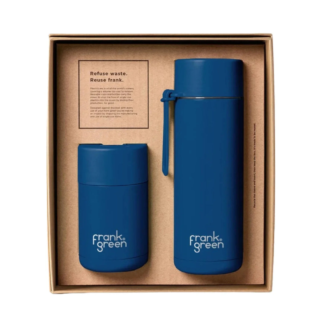Frank Green Desk Buddy Gift Set 10Oz Cup & 20Oz Straw Bottle Deep Ocean