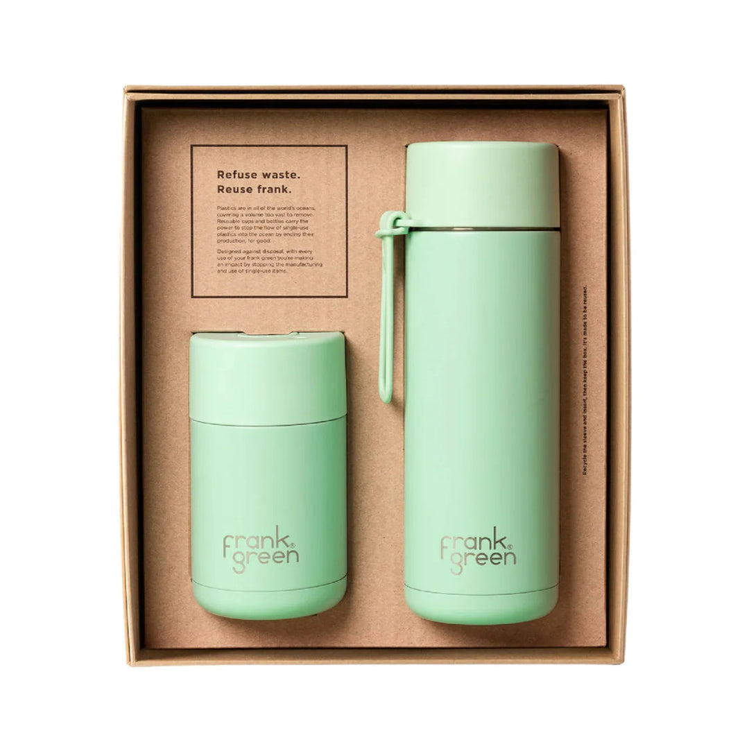 Frank Green Desk Buddy Gift Set 10Oz Cup & 20Oz Straw Bottle Mint Gelato