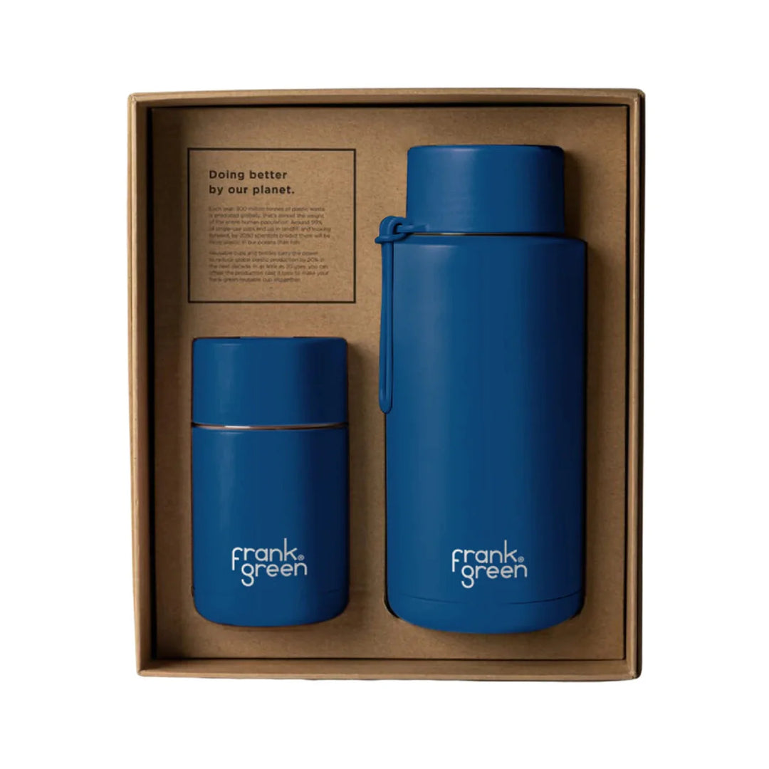 Frank Green Eco Gift Set 10Oz Cup & 34Oz Straw Bottle Deep Ocean