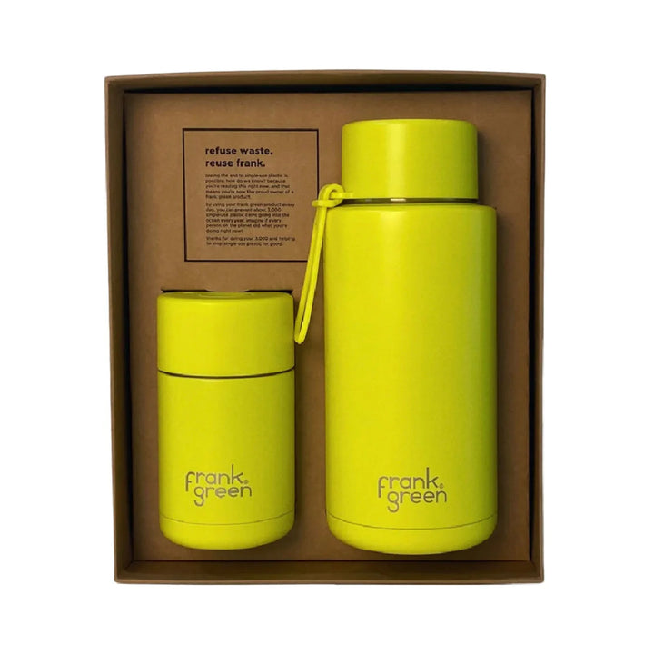 Frank Green Eco Gift Set 10Oz Cup & 34Oz Straw Bottle Neon Yellow