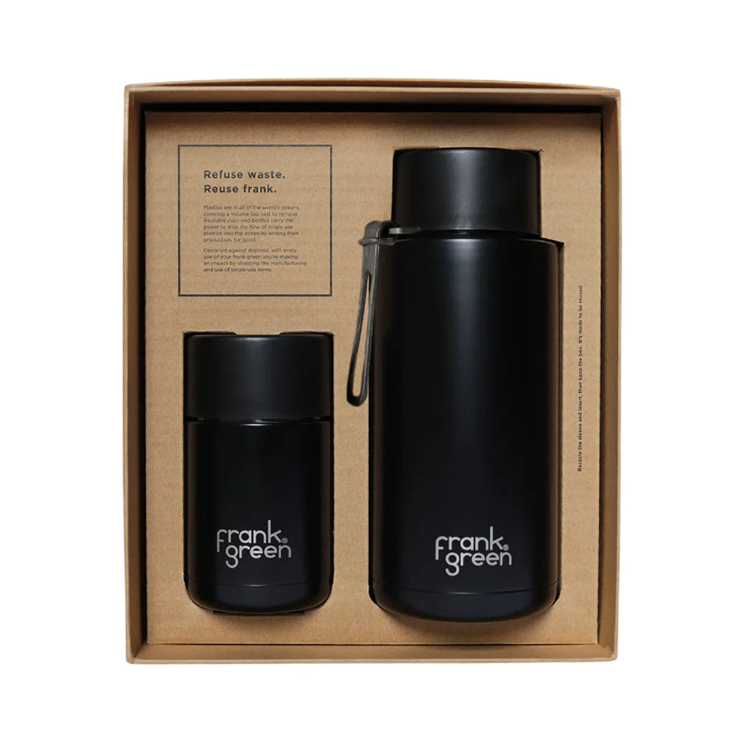 Frank Green Eco Gift Set 10Oz Cup & 34Oz Straw Bottle Midnight