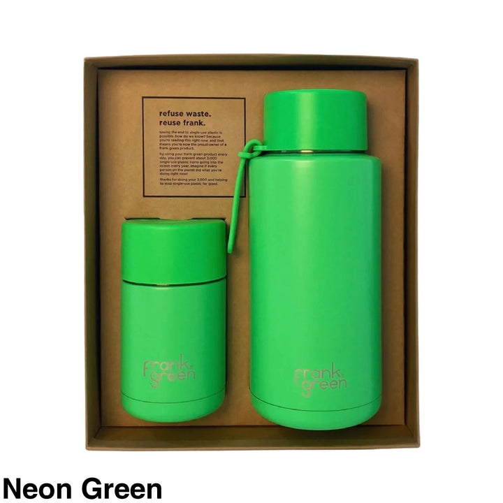 Frank Green Eco Gift Set 10Oz Cup & 34Oz Straw Bottle Neon