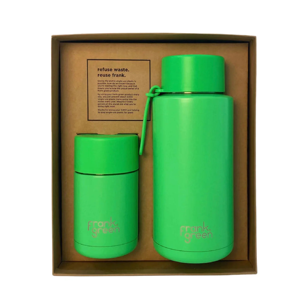 Frank Green Eco Gift Set 10Oz Cup & 34Oz Straw Bottle Neon