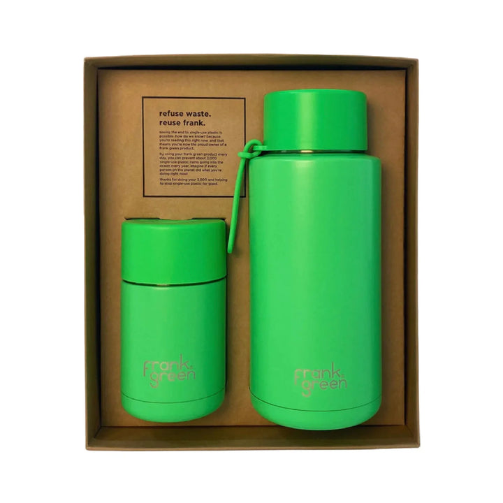 Frank Green Eco Gift Set 10Oz Cup & 34Oz Straw Bottle Neon