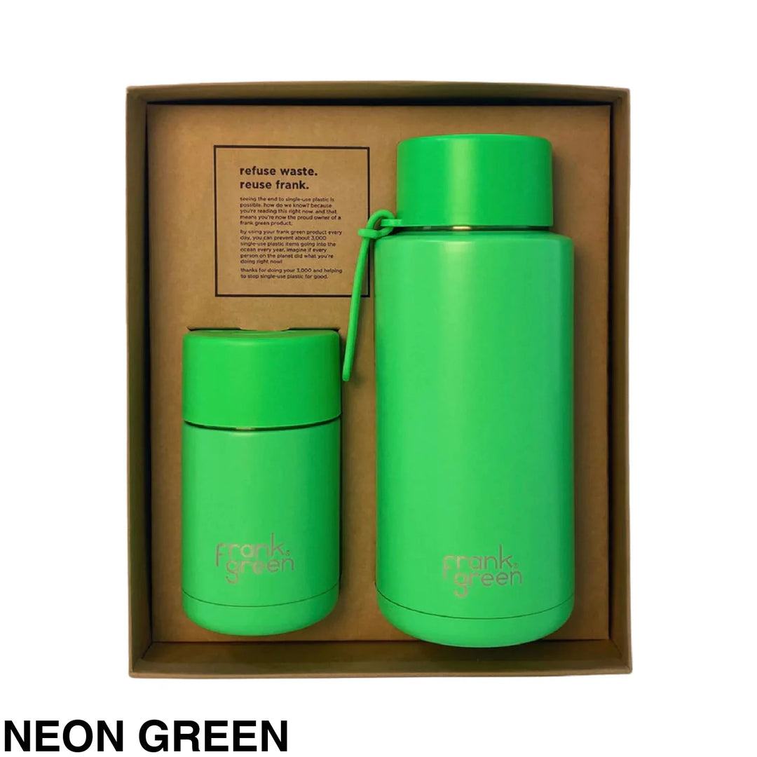 Frank Green Eco Gift Set 10Oz Cup & 34Oz Straw Bottle Neon