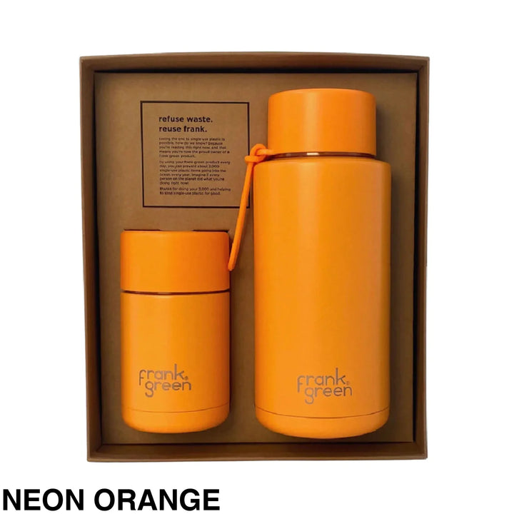 Frank Green Eco Gift Set 10Oz Cup & 34Oz Straw Bottle Neon Orange