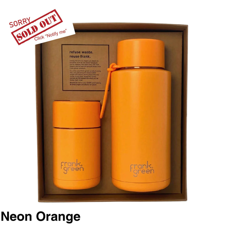 Frank Green Eco Gift Set 10Oz Cup & 34Oz Straw Bottle Neon Orange