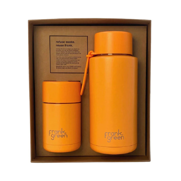 Frank Green Eco Gift Set 10Oz Cup & 34Oz Straw Bottle Neon Orange