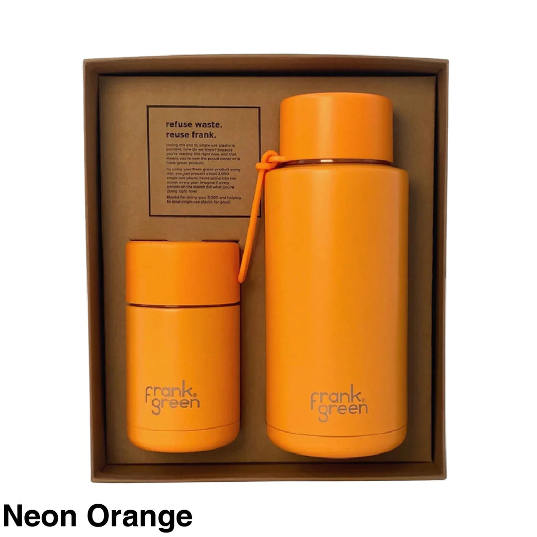 Frank Green Eco Gift Set 10Oz Cup & 34Oz Straw Bottle Neon Orange