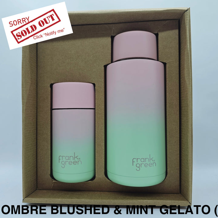 Frank Green Essentials Gift Set Large 12Oz Cup & 34Oz Straw Bottle Ombre Blushed Mint Gelato (Flip