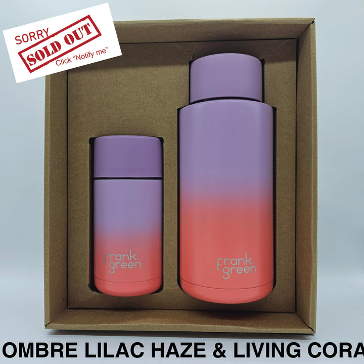 Frank Green Essentials Gift Set Large 12Oz Cup & 34Oz Straw Bottle Ombre Lilac Haze Living Coral