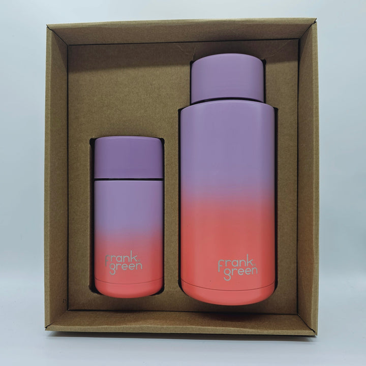 Frank Green Essentials Gift Set Large 12Oz Cup & 34Oz Straw Bottle Ombre Lilac Haze Living Coral
