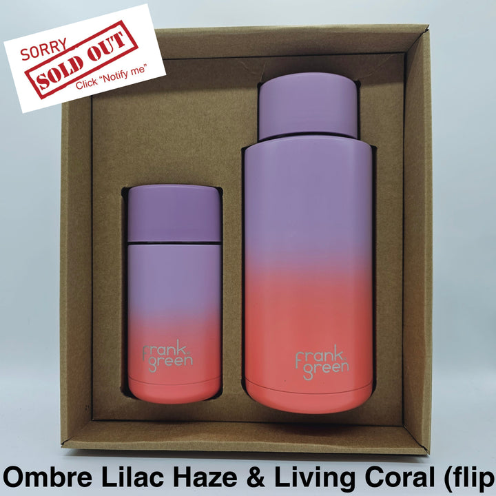 Frank Green Essentials Gift Set Large 12Oz Cup & 34Oz Straw Bottle Ombre Lilac Haze Living Coral