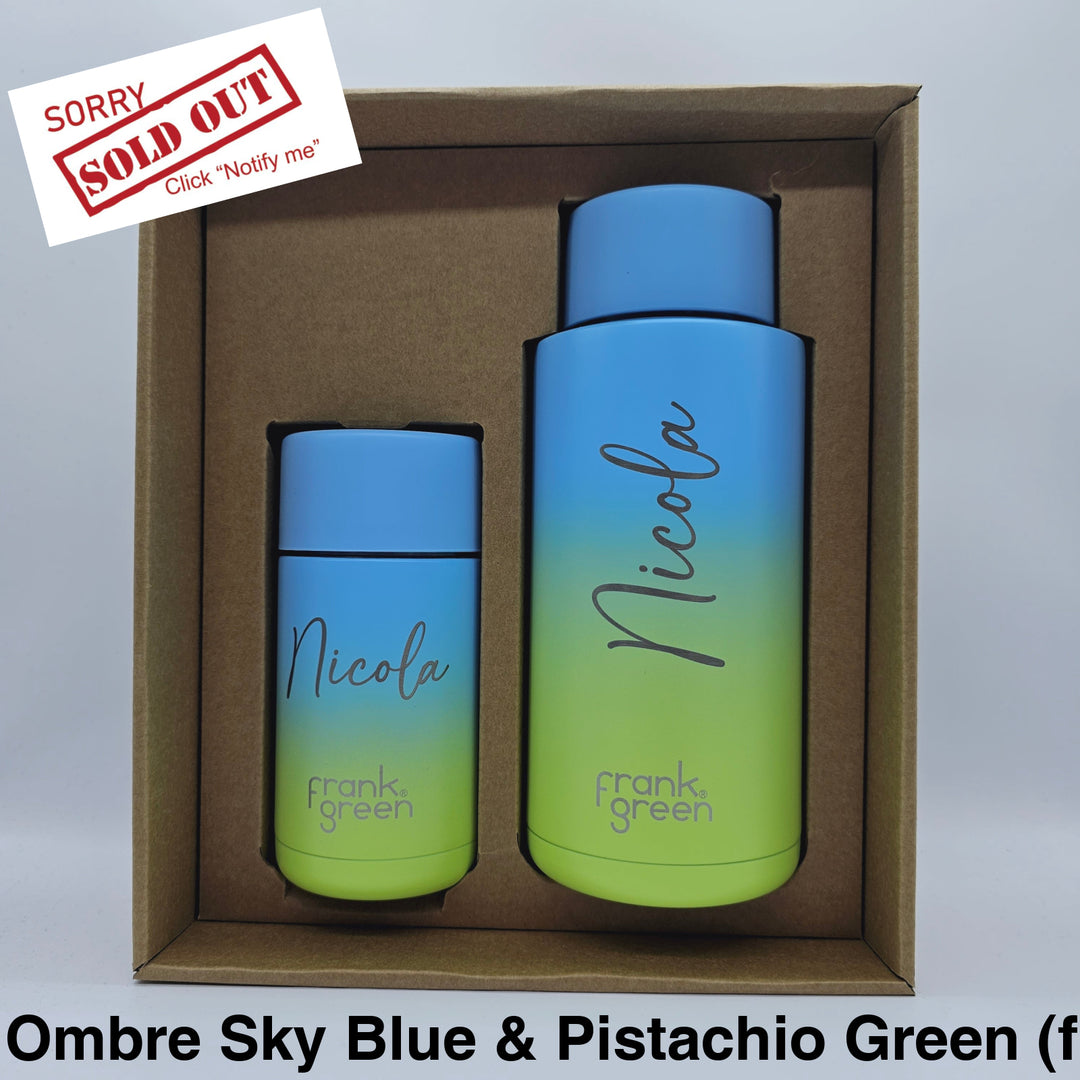 Frank Green Essentials Gift Set Large 12Oz Cup & 34Oz Straw Bottle Ombre Sky Blue Pistachio (Flip