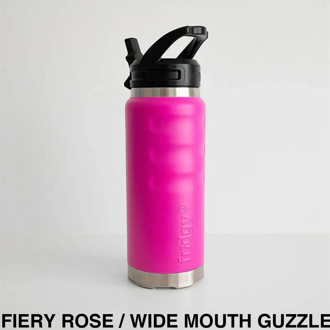 Fridgy 1080Ml Insulated Bottle Fiery Rose / Wide Mouth Guzzler Lid