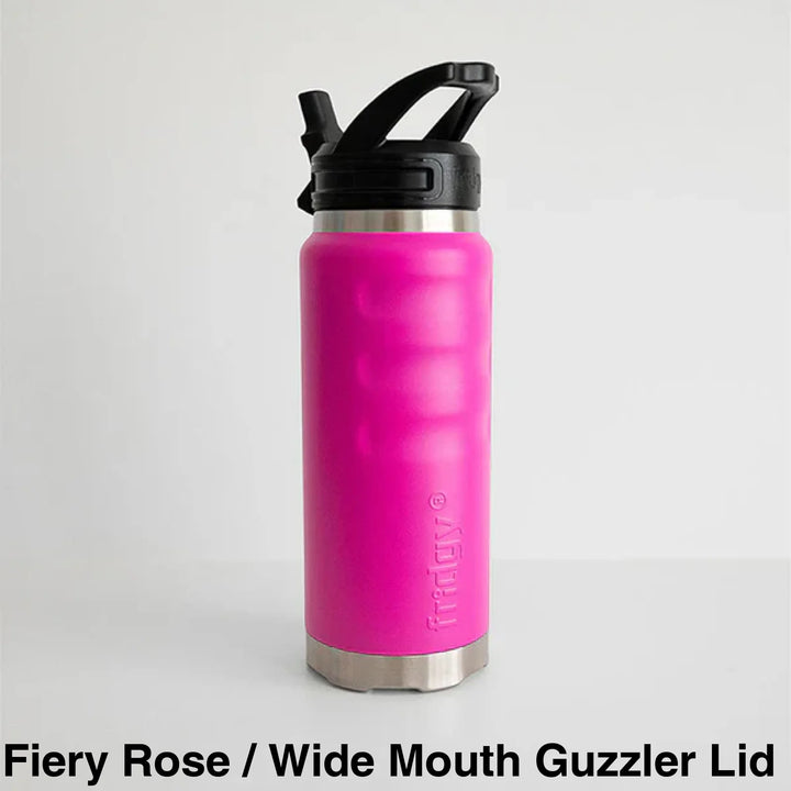 Fridgy 1080Ml Insulated Bottle Fiery Rose / Wide Mouth Guzzler Lid