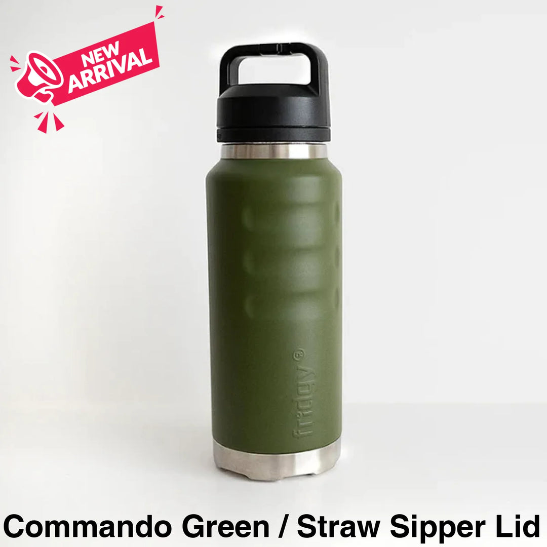 Fridgy 780ml Insulated Bottle Commando Green / Straw Sipper Lid