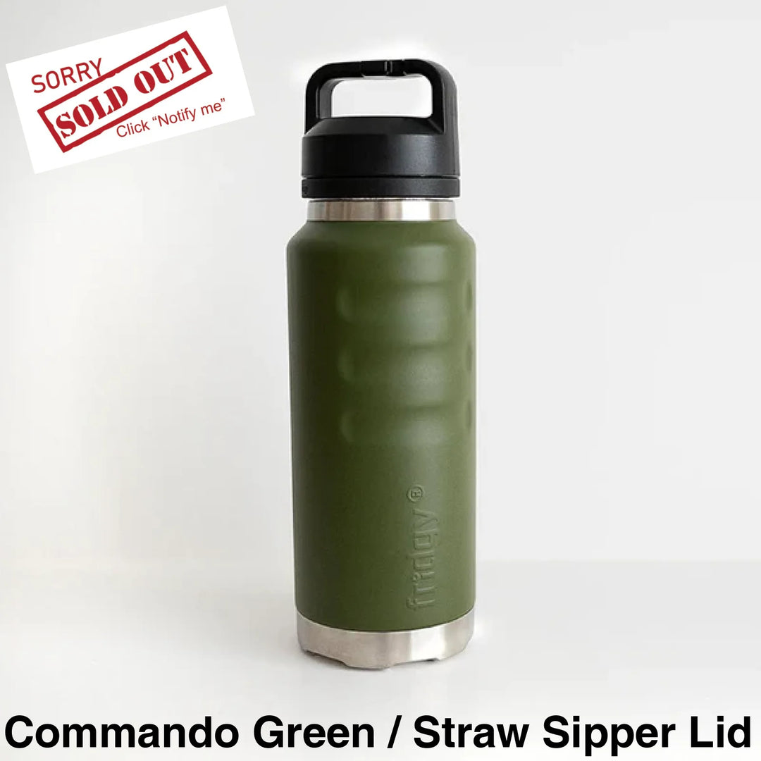 Fridgy 780ml Insulated Bottle Commando Green / Straw Sipper Lid
