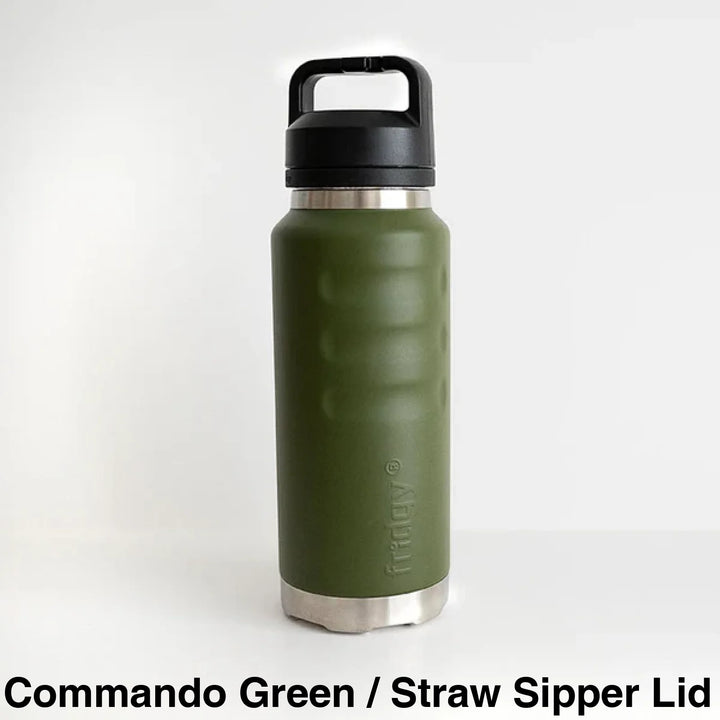 Fridgy 780ml Insulated Bottle Commando Green / Straw Sipper Lid