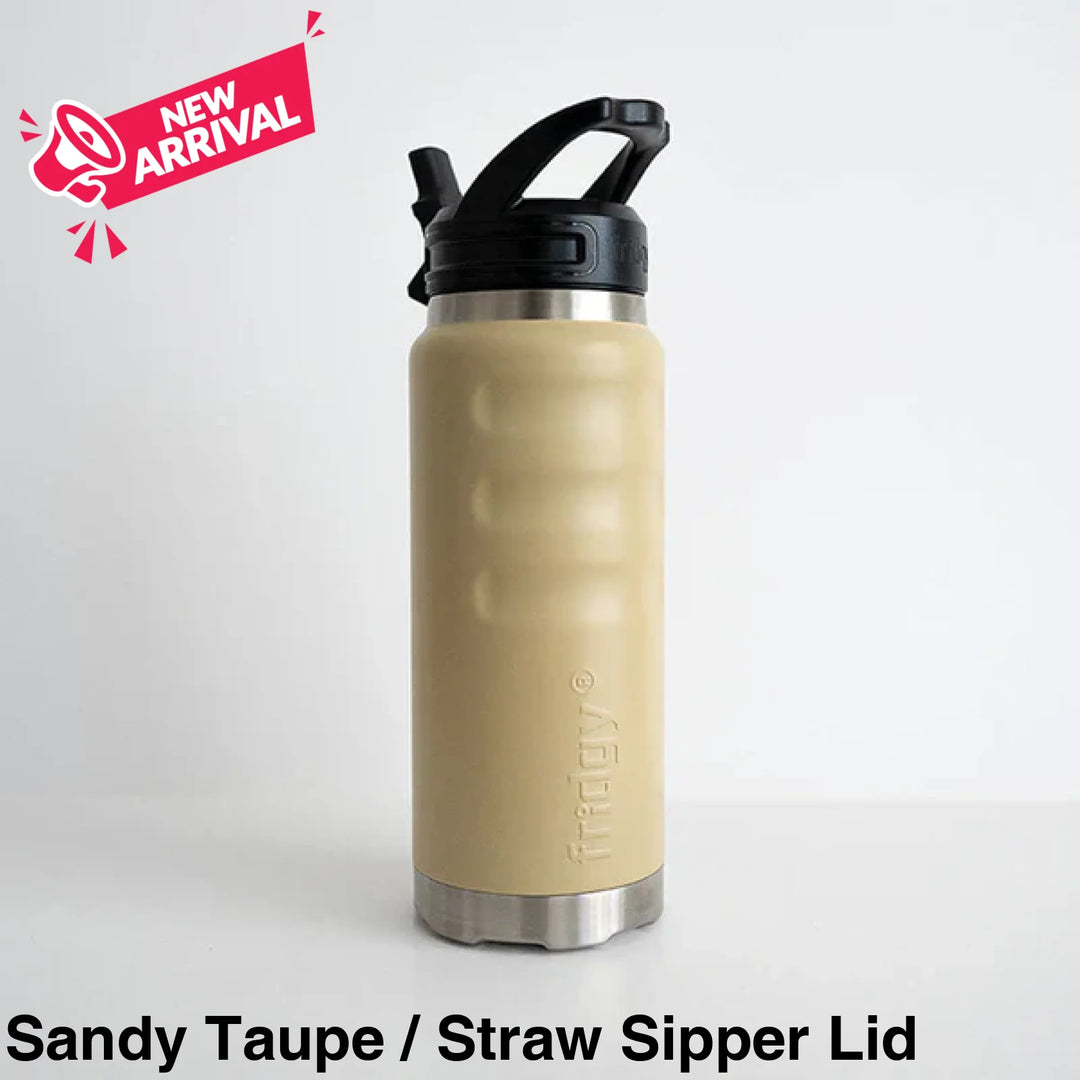 Fridgy 780ml Insulated Bottle Sandy Taupe / Straw Sipper Lid
