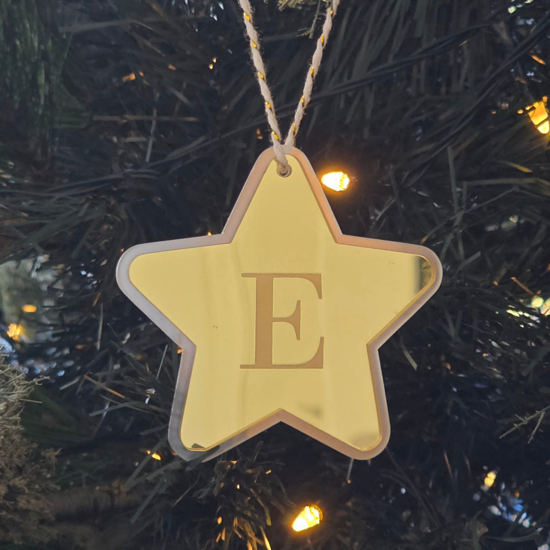 Frosted and Gold Initial Star Bauble