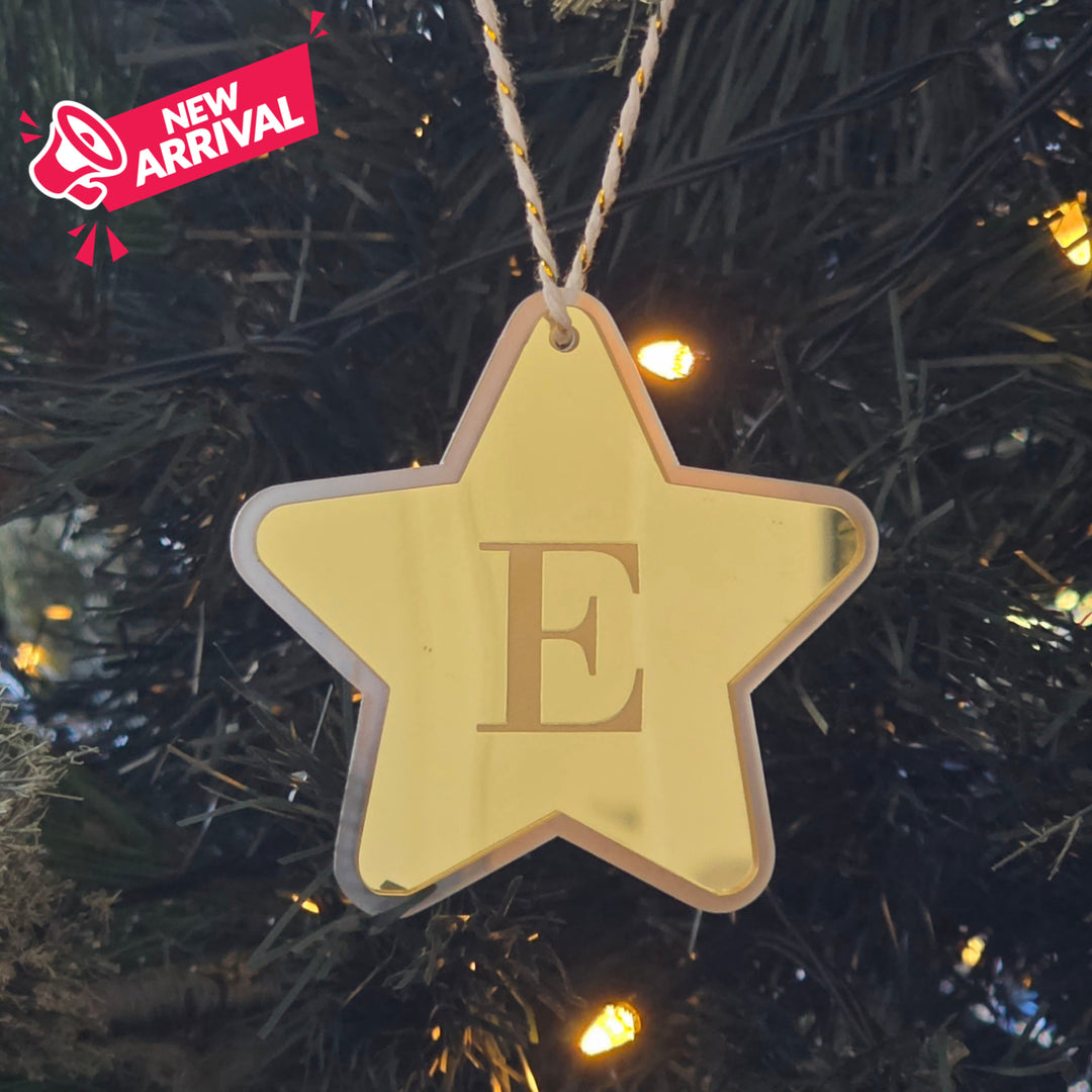 Frosted and Gold Initial Star Bauble