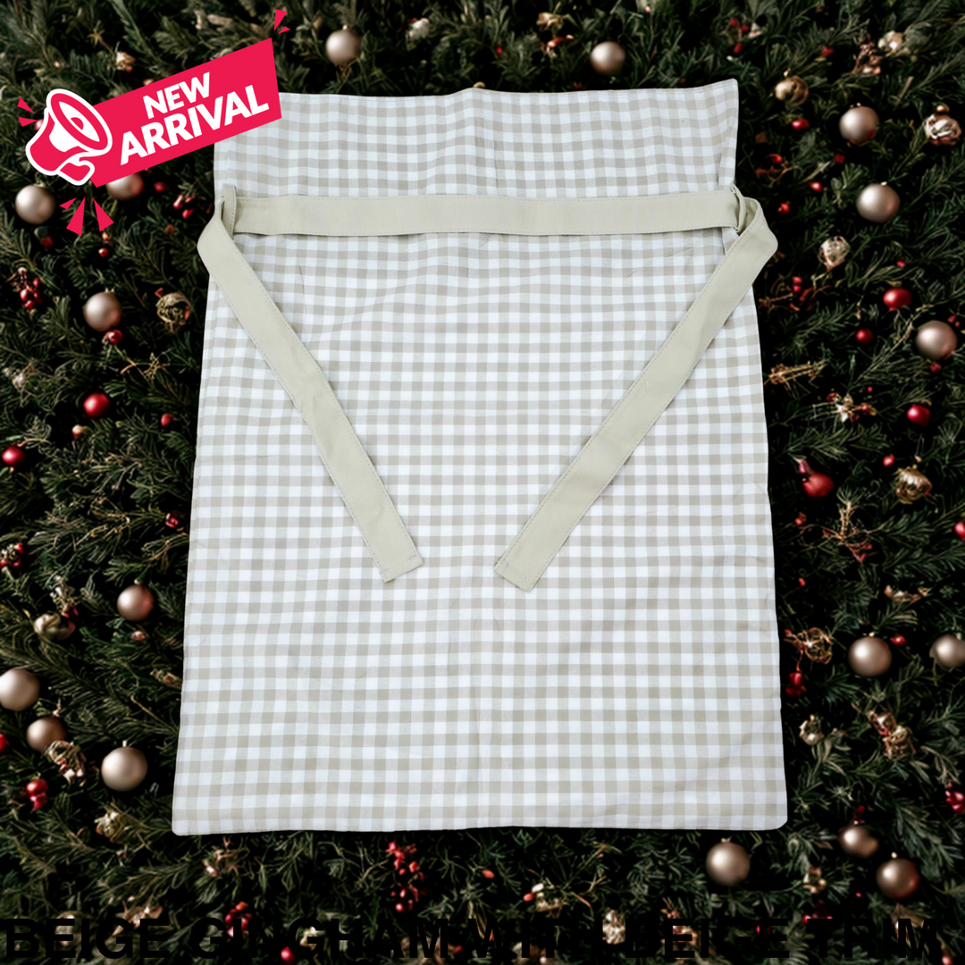 Gingham Christmas Sack Beige Gingham with Beige Trim
