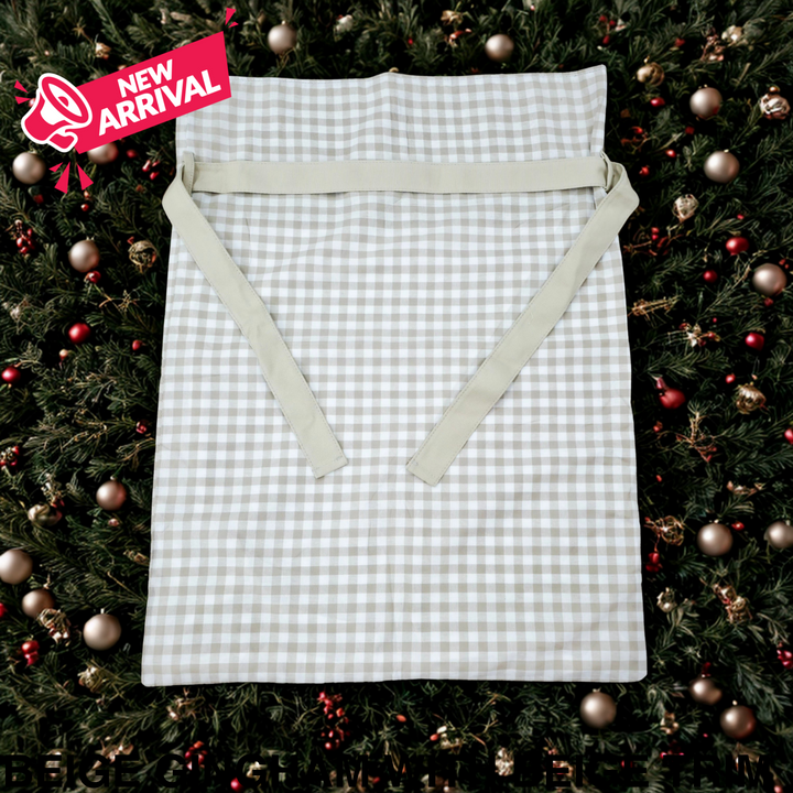 Gingham Christmas Sack Beige Gingham with Beige Trim