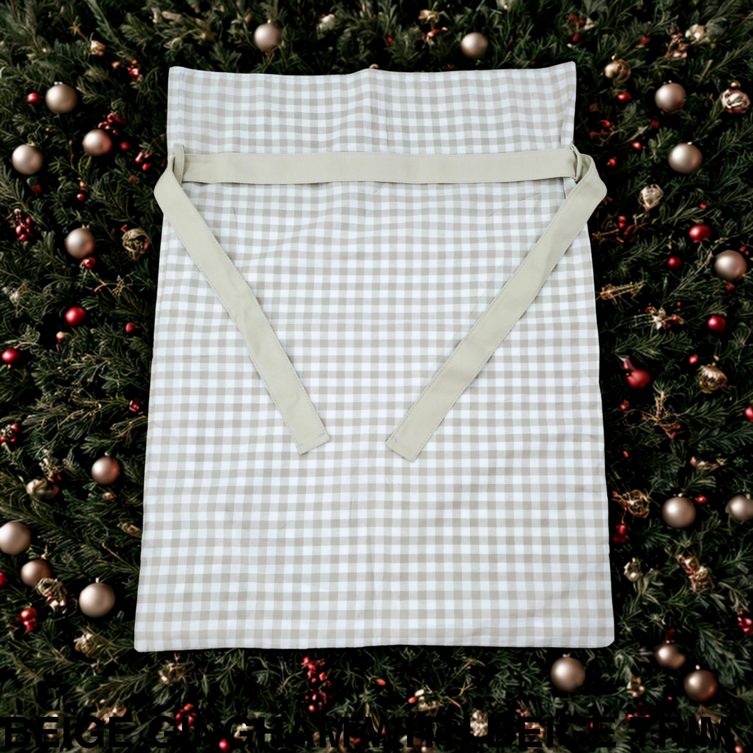 Gingham Christmas Sack Beige Gingham with Beige Trim