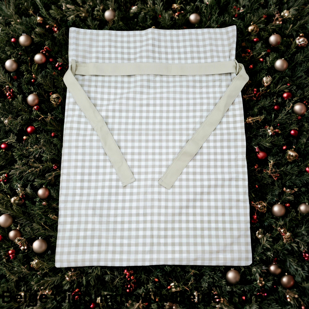 Gingham Christmas Sack Beige Gingham with Beige Trim