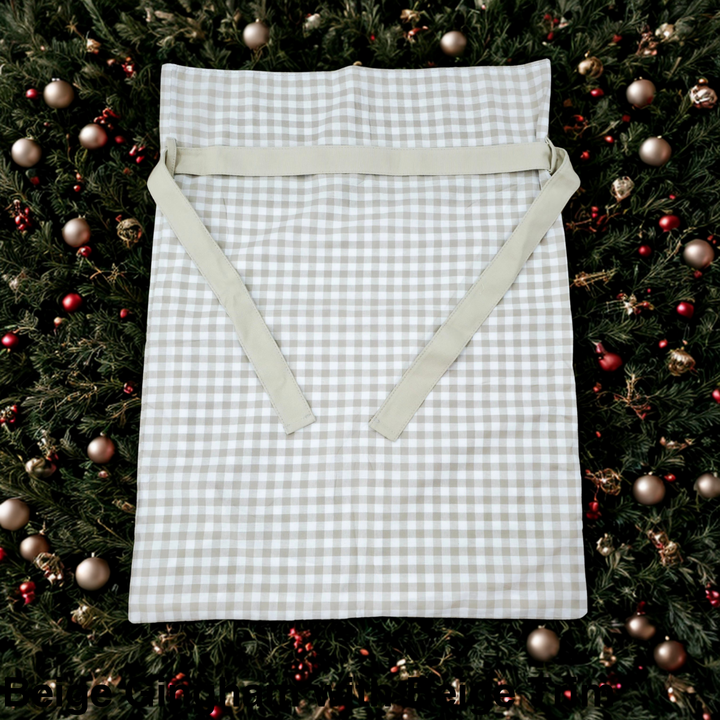 Gingham Christmas Sack Beige Gingham with Beige Trim